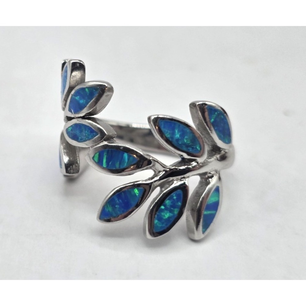 Blue Lab‎ Opal Ring Womens Size 7 Fern Leaf Plant Wrap Sterling Silver 925 NWOT - Picture 7 of 12